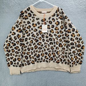 Knox Rose Sweater Womens Beige Leopard Print Pullover NWT